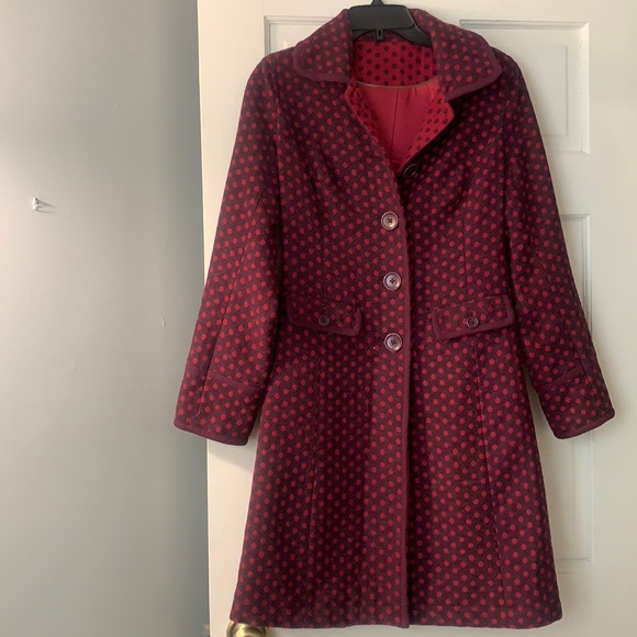 Boden Jackets & Blazers - Boden size 10 cranberry polka dot wool coat!!